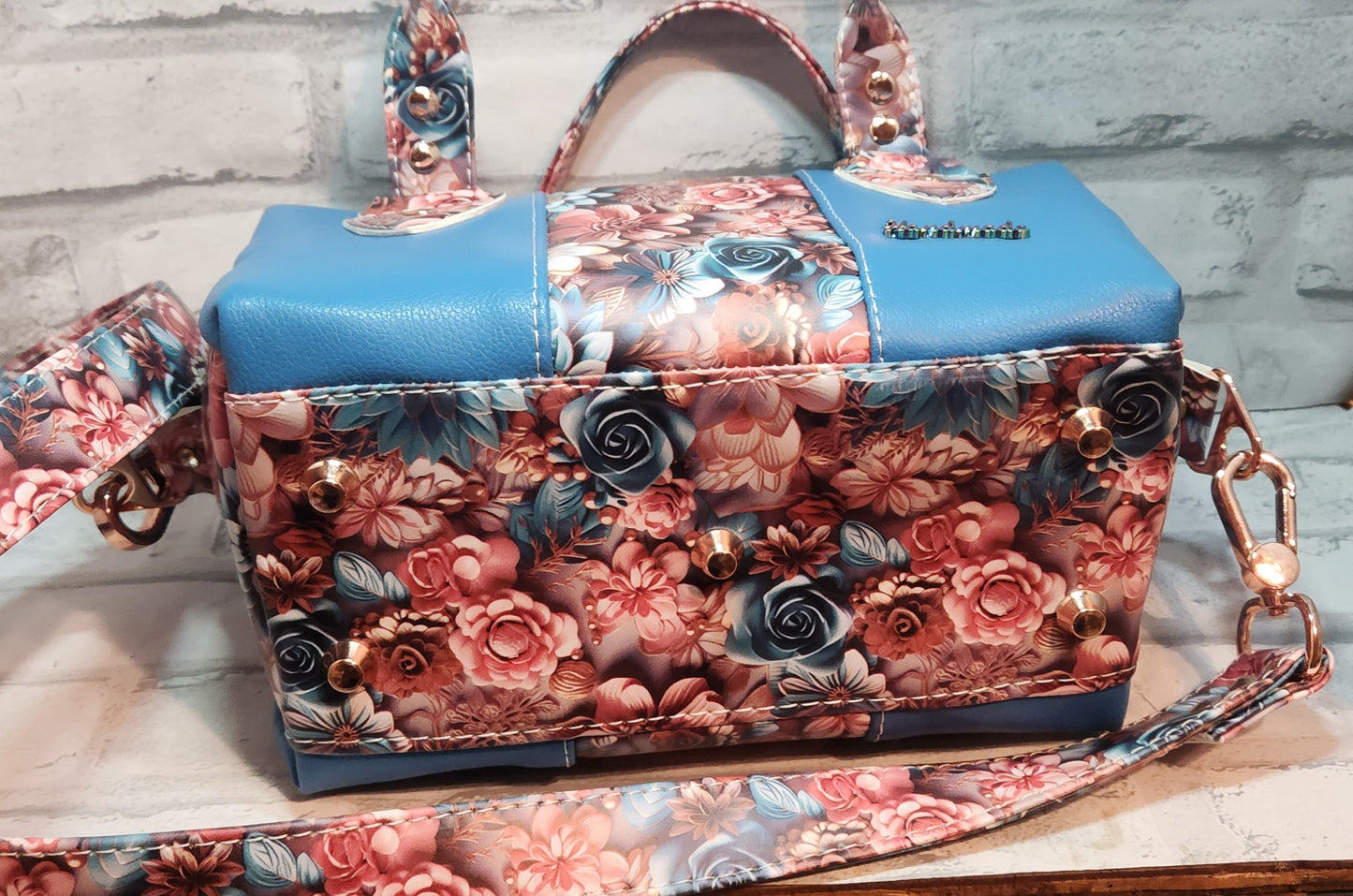 Blue and Floral Handbag