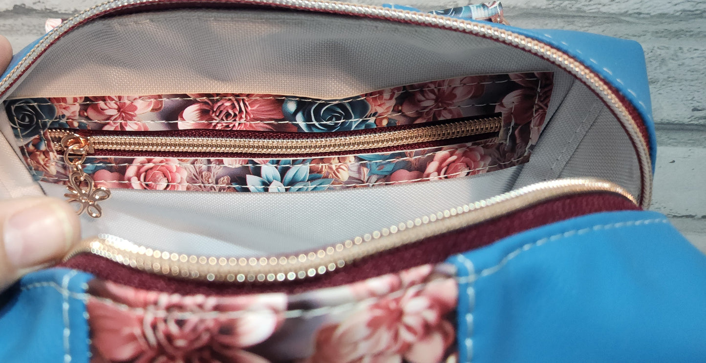 Blue and Floral Handbag