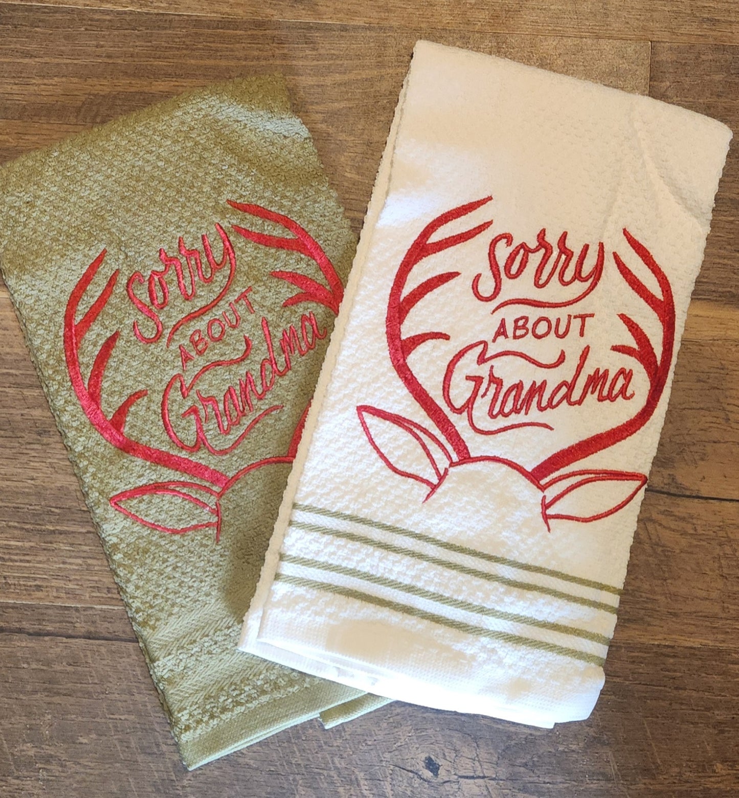 Embroidered "Sorry About Grandma" Kitchen Towel Set of 2