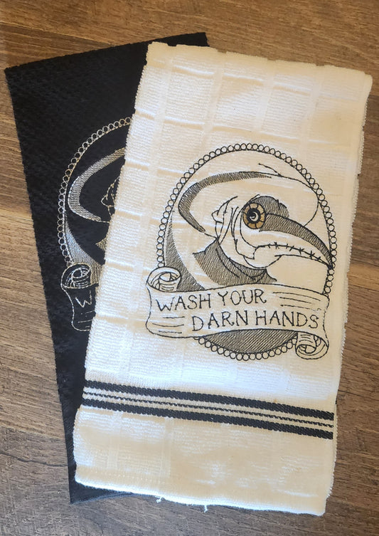 Embroidered Pledge Dr "Wash Your Darn Hands" Kitchen Towel Set of 2