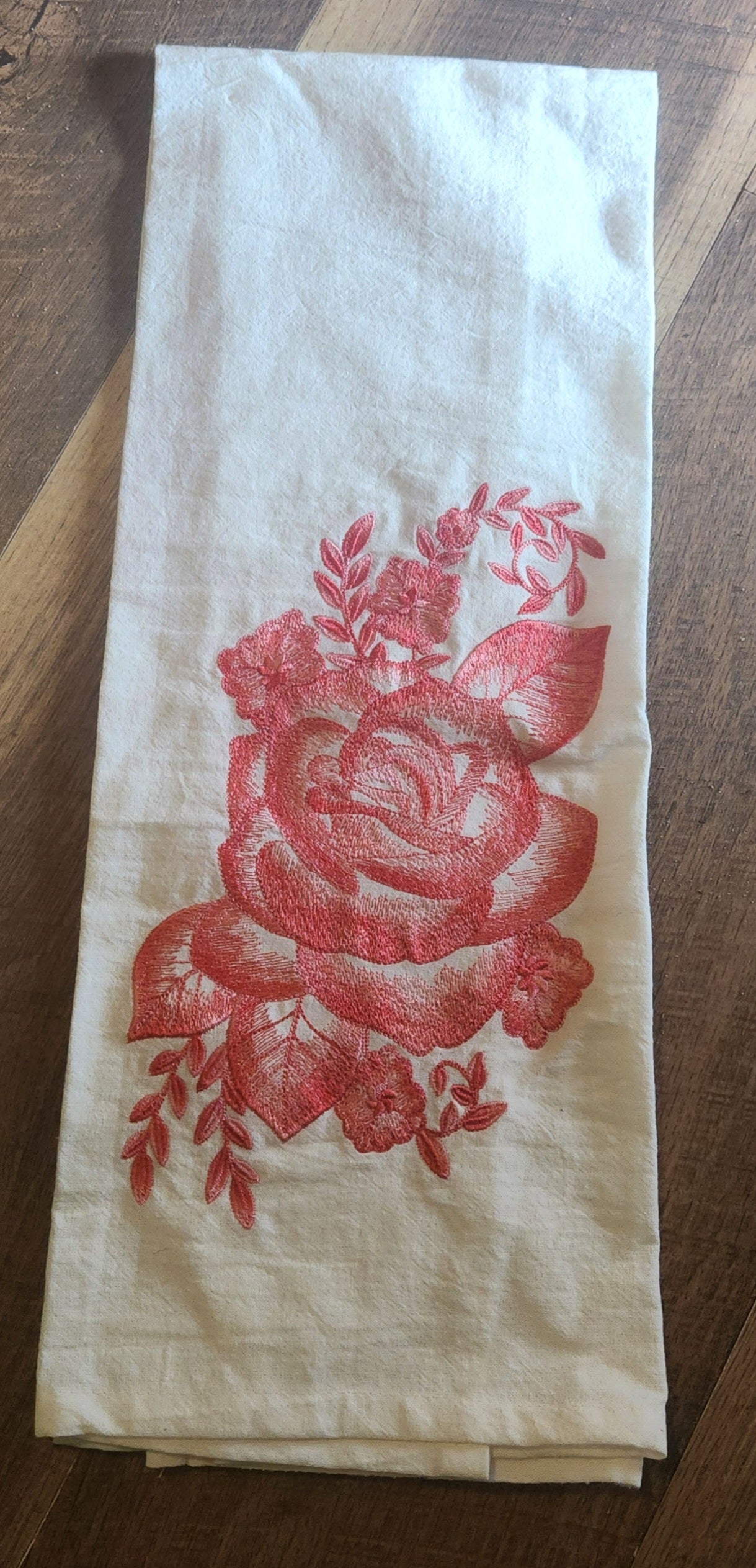 Embroidered Tea Towel with a Rose