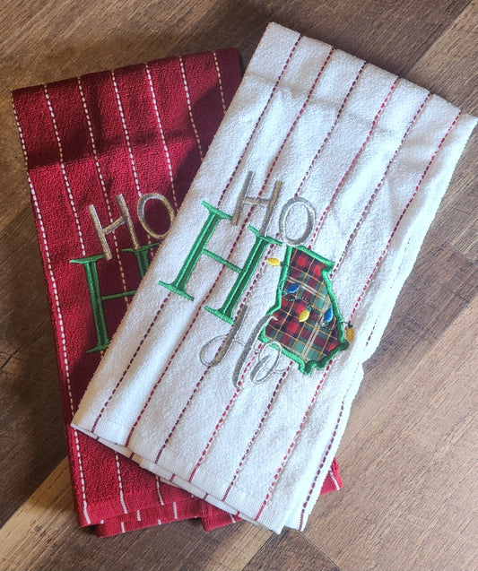 Embroidered "Ho Ho Ho" Ga Appliqued Kitchen Towel Set of 2