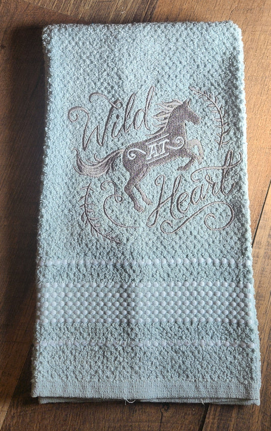 Embroidered "Wild at Heart" Horse Kitchen Towel