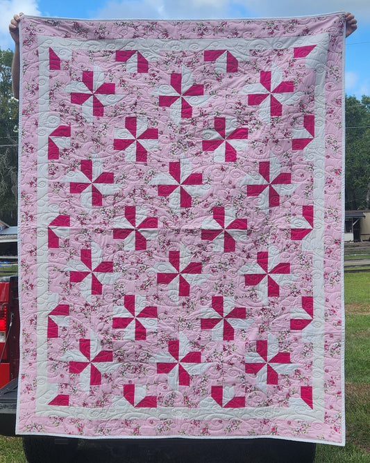 Handmade Pink Pinwheel Garden Quilt