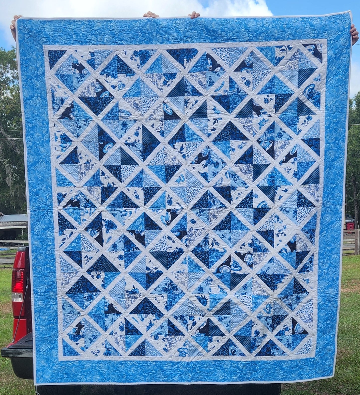 Handmade Blue Lattice Quilt