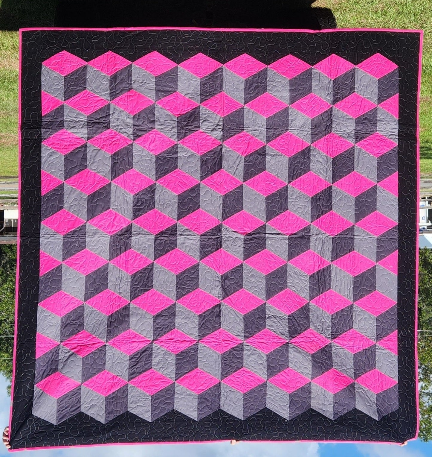 Handmade Pink Cube Quilt